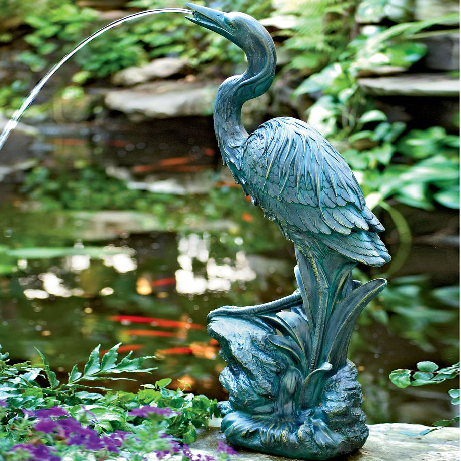 bronze crane water fountain